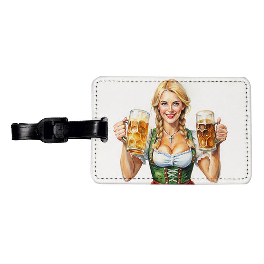 Oktoberfest German Barmaid With A Beer Mugs Travel Faux Leather Luggage Tag