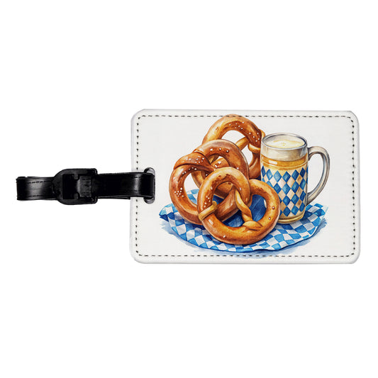 Oktoberfest German Pretzels Watercolor Travel Faux Leather Luggage Tag