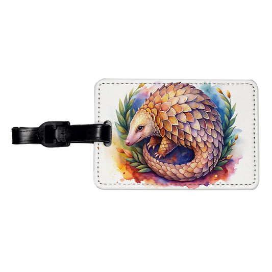 Pangolin Watercolor Travel Faux Leather Luggage Tag