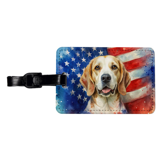 Patriotic Dog Watercolor American Flag Background Travel Faux Leather Luggage Tag