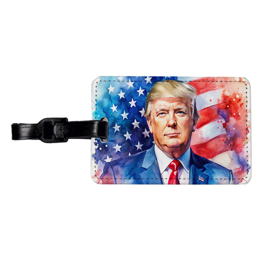 Patriotic Donald Trump American Flag Background Watercolor Travel Faux Leather Luggage Tag