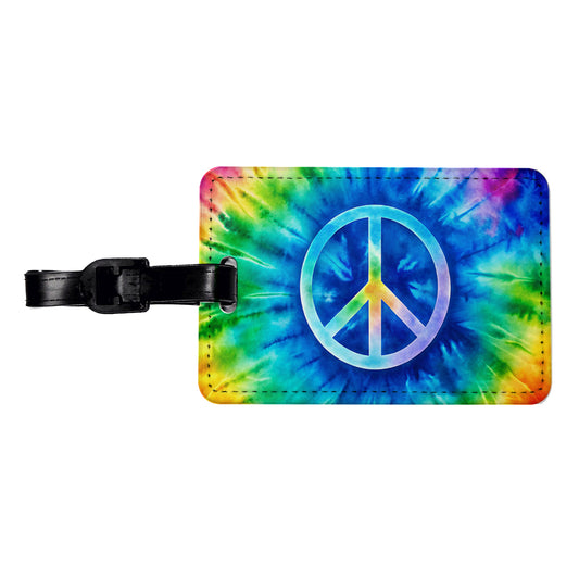 Peace Symbol Rainbow Hippie Tie Dye Background Travel Faux Leather Luggage Tag