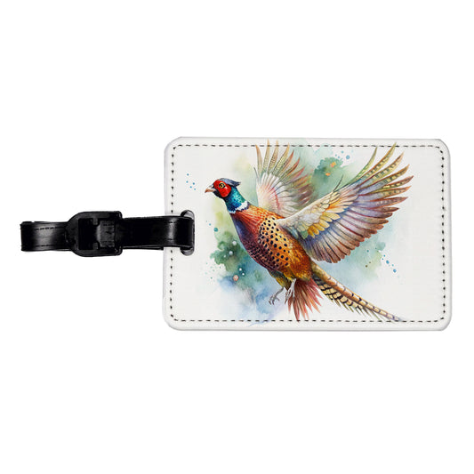 Pheasant In Flight Watercolor Travel Faux Leather Luggage Tag
