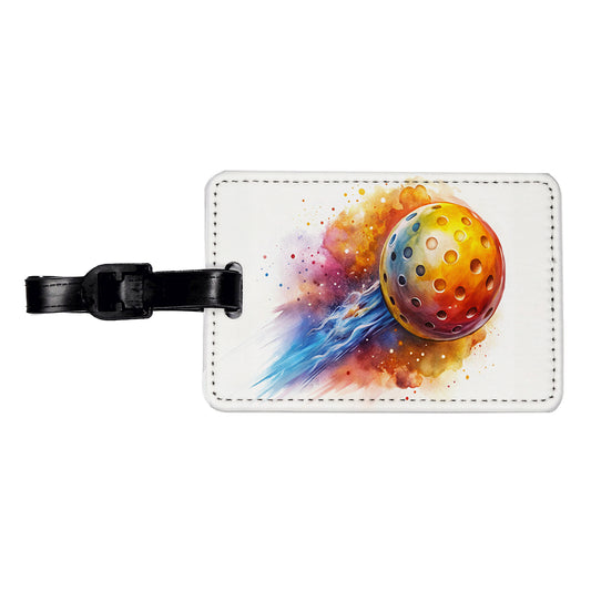 Pickleball Ball Rocketing Through The Air Watercolor Travel Faux Leather Luggage Tag