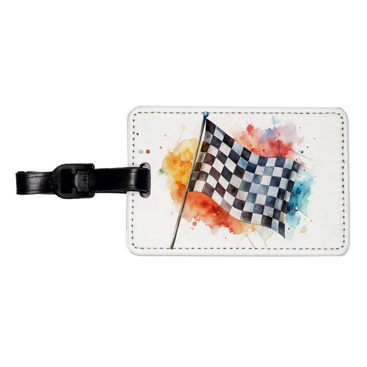 Racing Checkered Flag Watercolor Travel Faux Leather Luggage Tag
