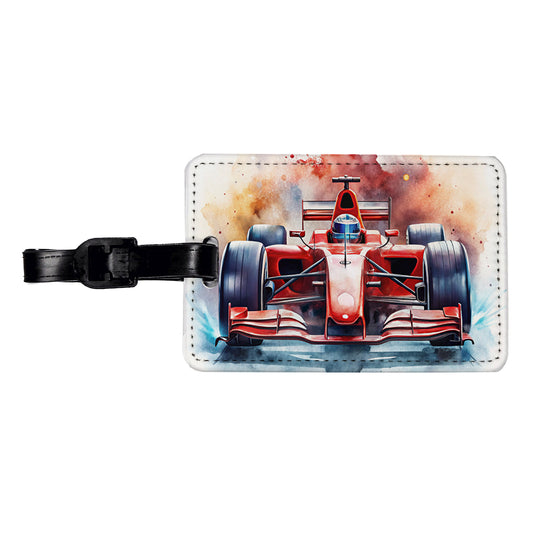 Red Sports Racing Car Watercolor Travel Faux Leather Luggage Tag
