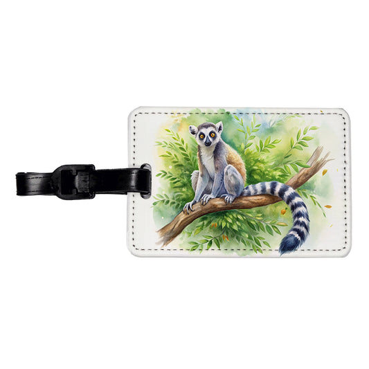 Ring-Tailed Lemur In Tree Watercolor Travel Faux Leather Luggage Tag