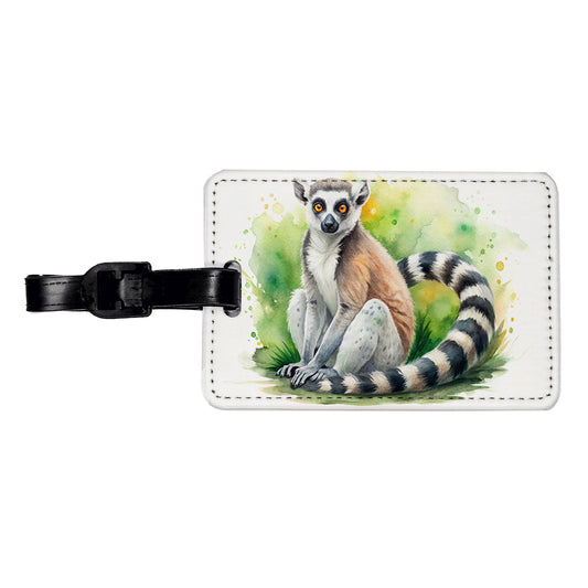 Ring-Tailed Lemur Watercolor Travel Faux Leather Luggage Tag