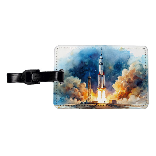 Rocket Spaceship Launch Sci-fi Watercolor Travel Faux Leather Luggage Tag