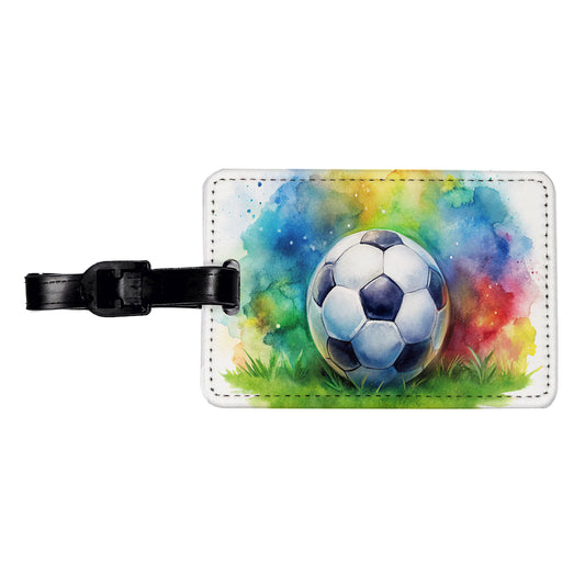 Soccer Ball On Field Watercolor Travel Faux Leather Luggage Tag