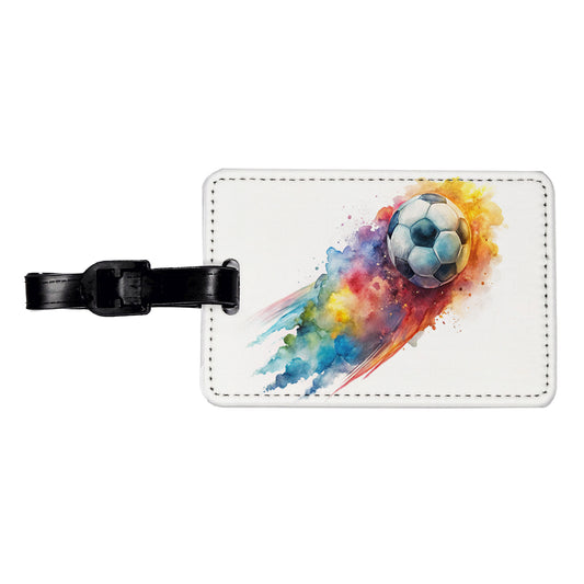 Soccer Ball Rocketing Through The Air Watercolor Travel Faux Leather Luggage Tag