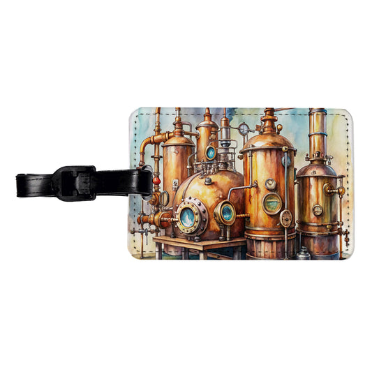 Steampunk Beer Alcohol Still Pipes And Gauges Travel Faux Leather Luggage Tag