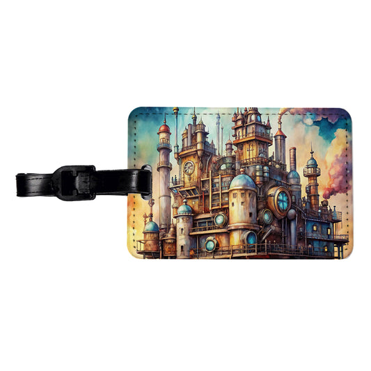 Steampunk Castle City Fantasy Sci-fi Travel Faux Leather Luggage Tag