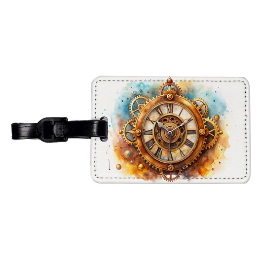 Steampunk Clock Fantasy Sci-fi Watercolor Travel Faux Leather Luggage Tag