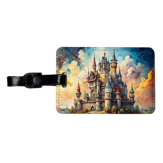 Steampunk Fantasy Castle Watercolor Travel Faux Leather Luggage Tag