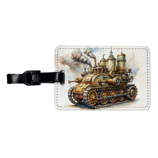 Steampunk Steam Engine Tank Fantasy Sci-fi Travel Faux Leather Luggage Tag