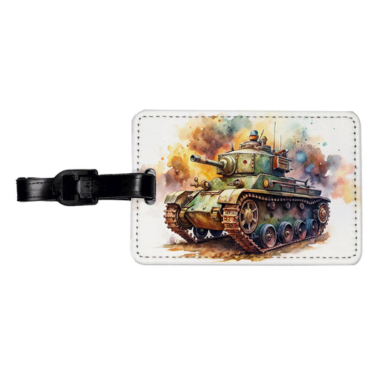 Steampunk Tank Fantasy Sci-fi Watercolor Travel Faux Leather Luggage Tag