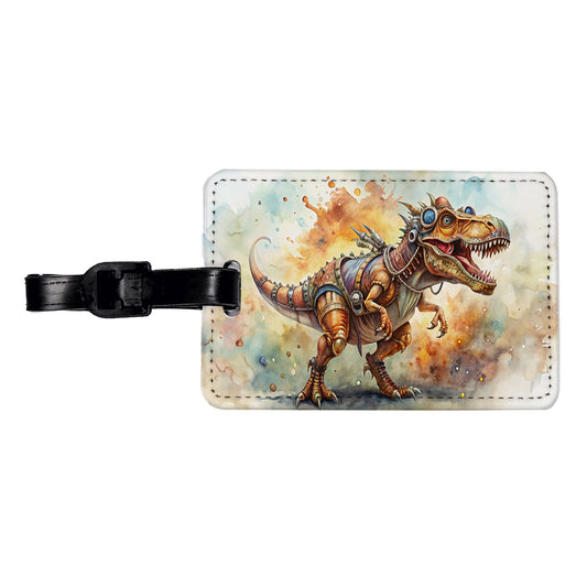 Steampunk T-Rex Dinosaur Fantasy Sci-fi Watercolor Travel Faux Leather Luggage Tag