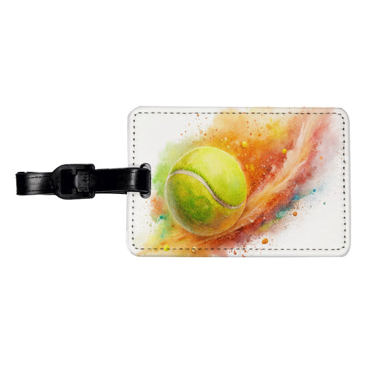 Tennis Ball Rocketing Through The Air Watercolor Travel Faux Leather Luggage Tag