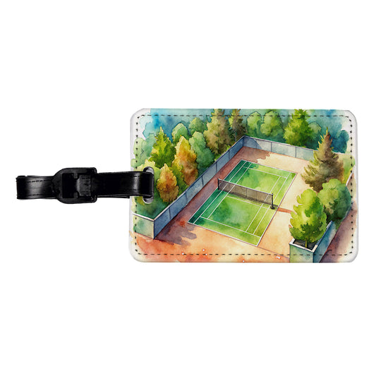 Tennis Court Watercolor Travel Faux Leather Luggage Tag