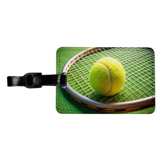 Tennis Racquet and Ball Close-up Travel Faux Leather Luggage Tag