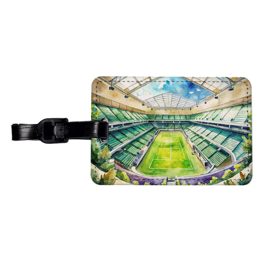 Tennis Stadium Center Court Watercolor Travel Faux Leather Luggage Tag