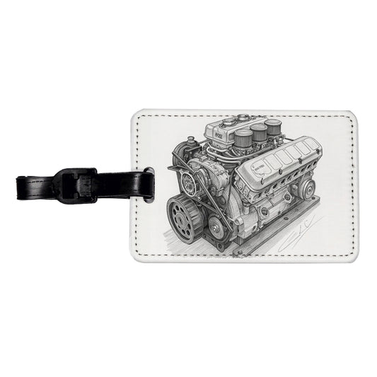 V8 Car Engine Sketch Travel Faux Leather Luggage Tag