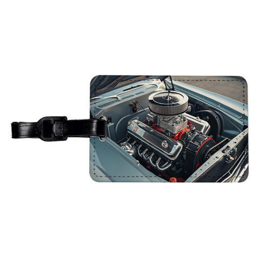 V8 Engine In Classic Muscle Car Travel Faux Leather Luggage Tag