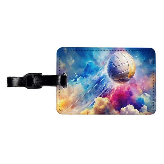 Volleyball Ball Rocketing Through The Sky Watercolor Travel Faux Leather Luggage Tag