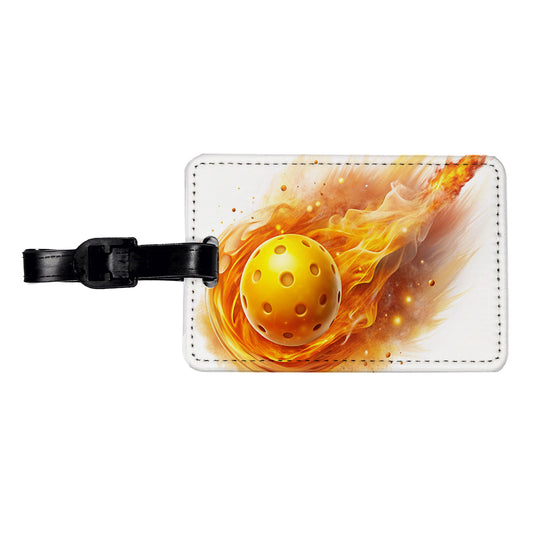 Yellow Pickleball Ball Rocketing Through The Air Travel Faux Leather Luggage Tag