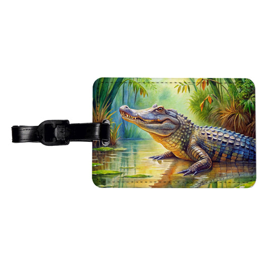 Alligator Crocodile In Swamp Travel Faux Leather Luggage Tag