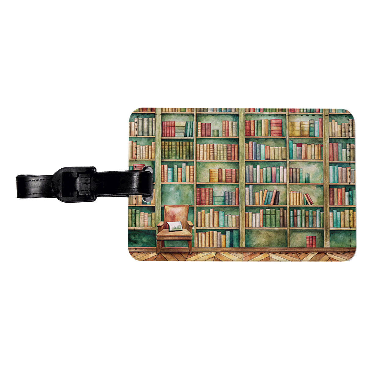 Books Bookshelves In Library Reading Reader Travel Faux Leather Luggage Tag