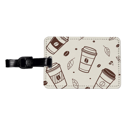 Coffee Cups Scattered Travel Faux Leather Luggage Tag