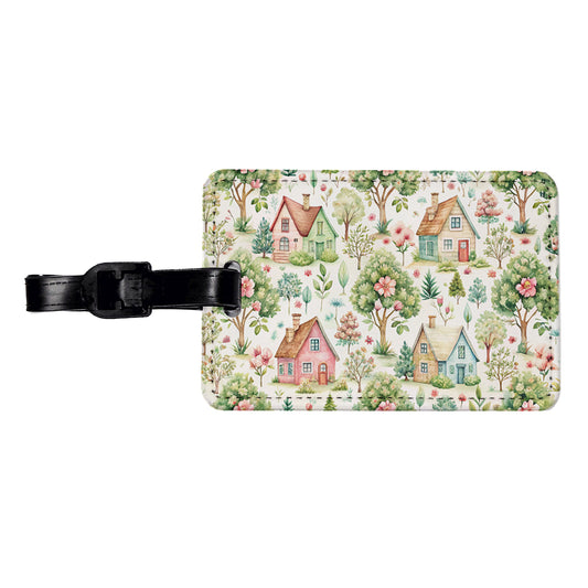 Cottagecore Cute Country Homes Pattern Travel Faux Leather Luggage Tag