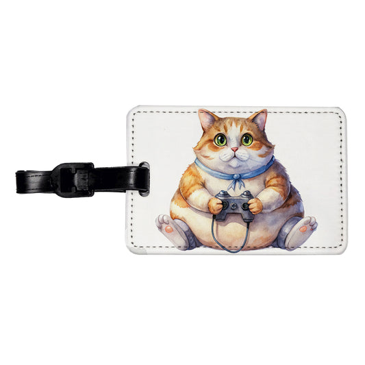 Fat Gamer Kitty Travel Faux Leather Luggage Tag