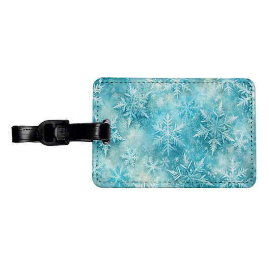 Ice Crystals Snowflakes Winter Travel Faux Leather Luggage Tag