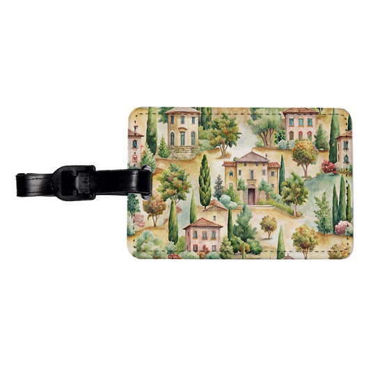 Italian Villa Hillside Town Italy Travel Faux Leather Luggage Tag