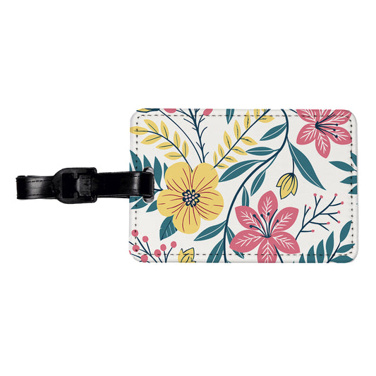 Pretty Flowers Floral Motif Colorful Travel Faux Leather Luggage Tag
