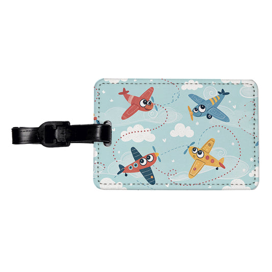 Airplanes Cute Cartoon Travel Faux Leather Luggage Tag