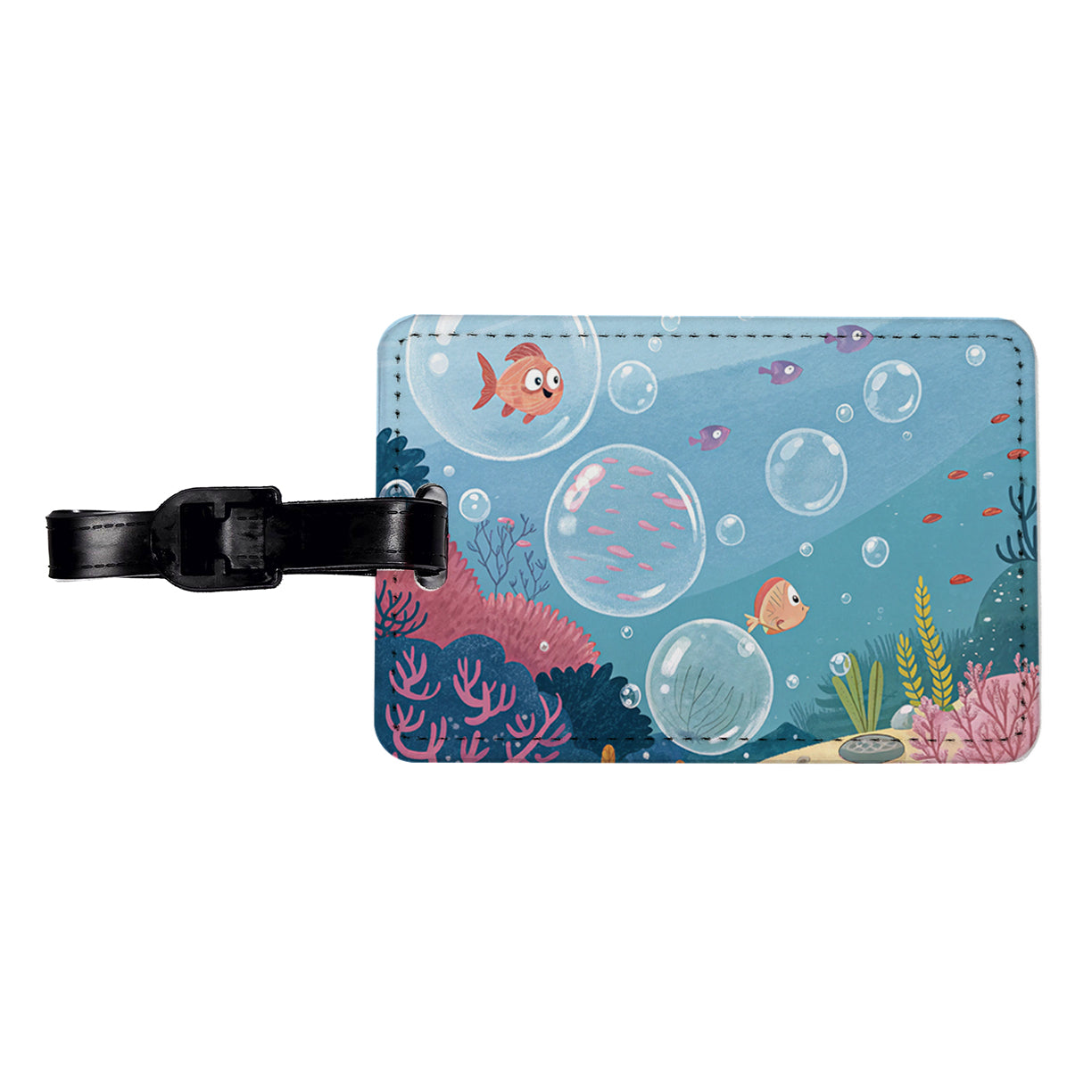 Bubbles Under Water Fish Travel Faux Leather Luggage Tag