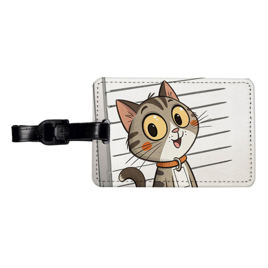 Cat Mug Shot Travel Faux Leather Luggage Tag