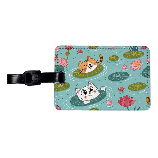 Cats Swimming In Pond Travel Faux Leather Luggage Tag