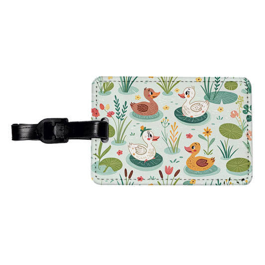 Cute Ducks In Pond Travel Faux Leather Luggage Tag