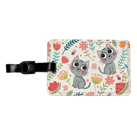 Cute Gray Cats Travel Faux Leather Luggage Tag