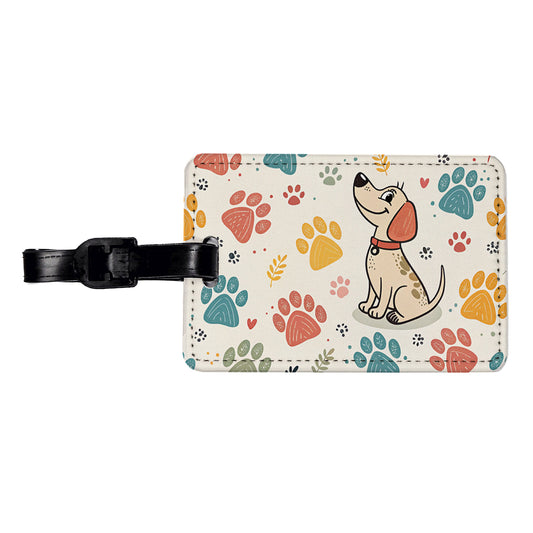 Dog Paw Prints Pastel Travel Faux Leather Luggage Tag