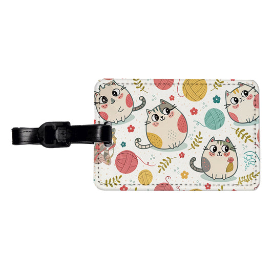 Fat Cats And Yarn Knitting Crochet Travel Faux Leather Luggage Tag