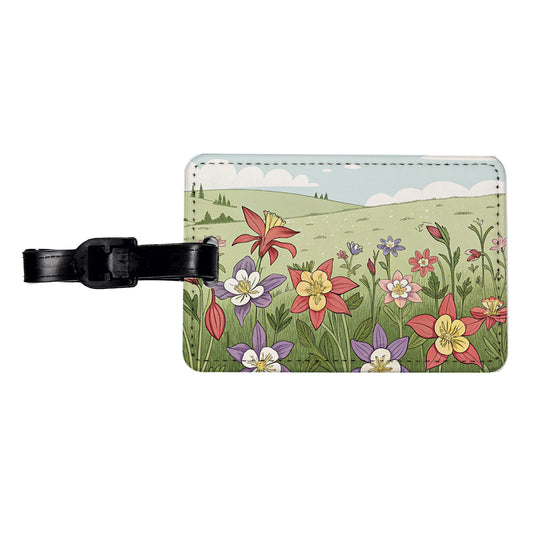 Field Of Columbine Flowers Travel Faux Leather Luggage Tag