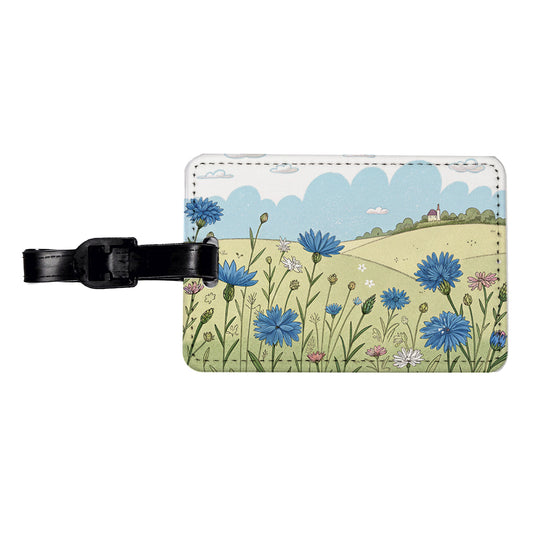 Field Of Cornflowers Flowers Travel Faux Leather Luggage Tag