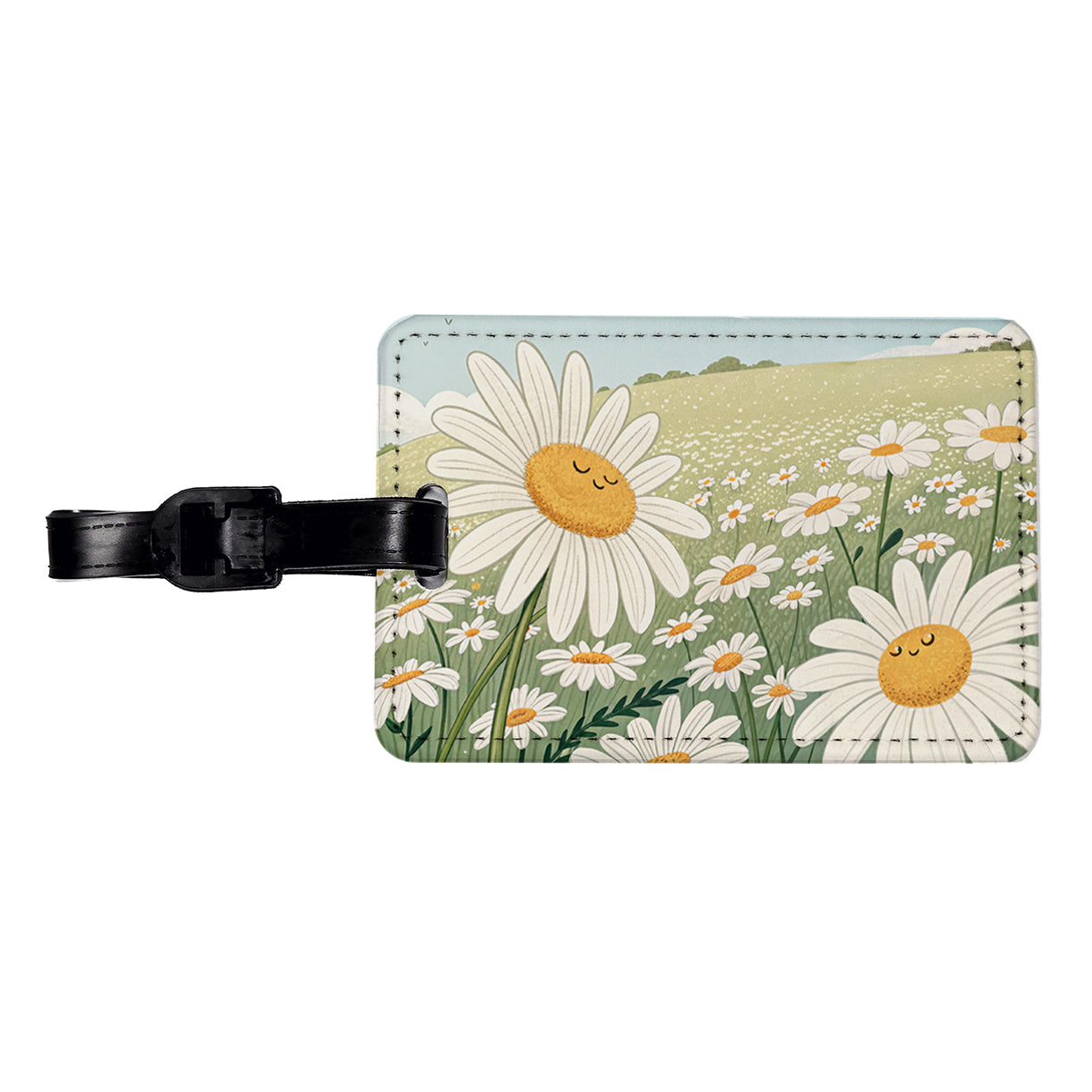 Field Of Daisies Daisy Flowers Travel Faux Leather Luggage Tag