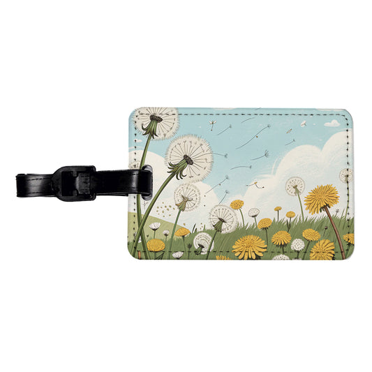 Field Of Dandelions Flowers Travel Faux Leather Luggage Tag
